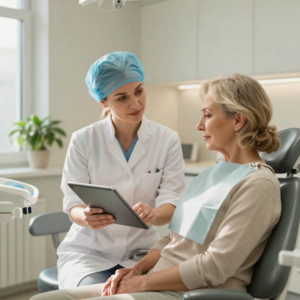 Стоматолог проводит консультацию пациентке в современной клинике