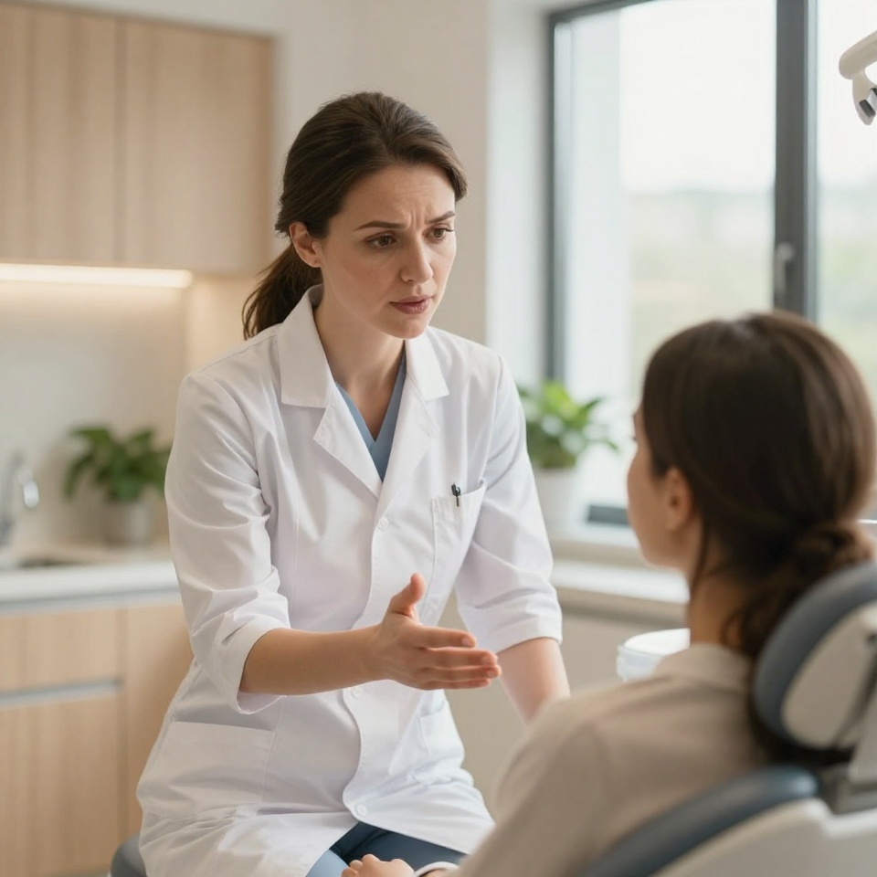 Врач-стоматолог консультирует пациента в современной клинике